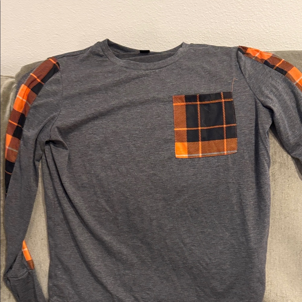 Gray and Orange Plaid Accent Men's Shirt